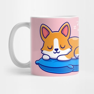 Cute Corgi Dog Sleeping On Pillow Cartoon Mug